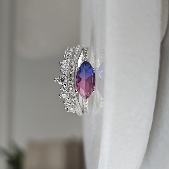 Pink & Purple marquise Gemstone Ring, real 925 Sterling Silver Charmed Aroma - Picture 4 of 4
